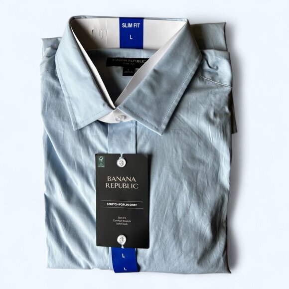 Banana Republic Men's Stretch Poplin Dress Shirt Slim Fit Blue Size L - Picture 14 of 15